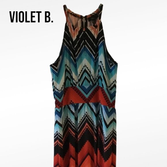 violet b. MAXI DRESS Size Small BLACK WHITE ORANGE BLUE Geometric Pattern - Picture 1 of 5